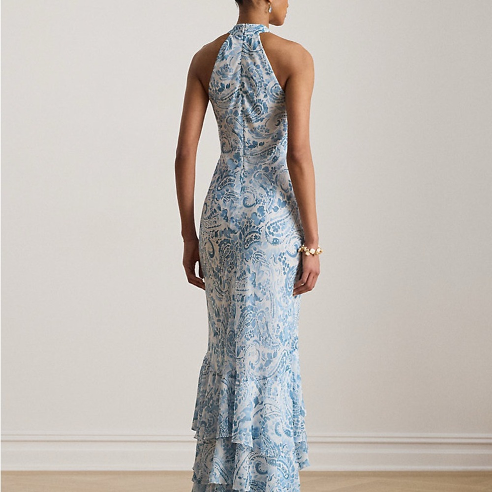 Light Blue Paisley Halter Maxi Dress - Picture 3 of 3